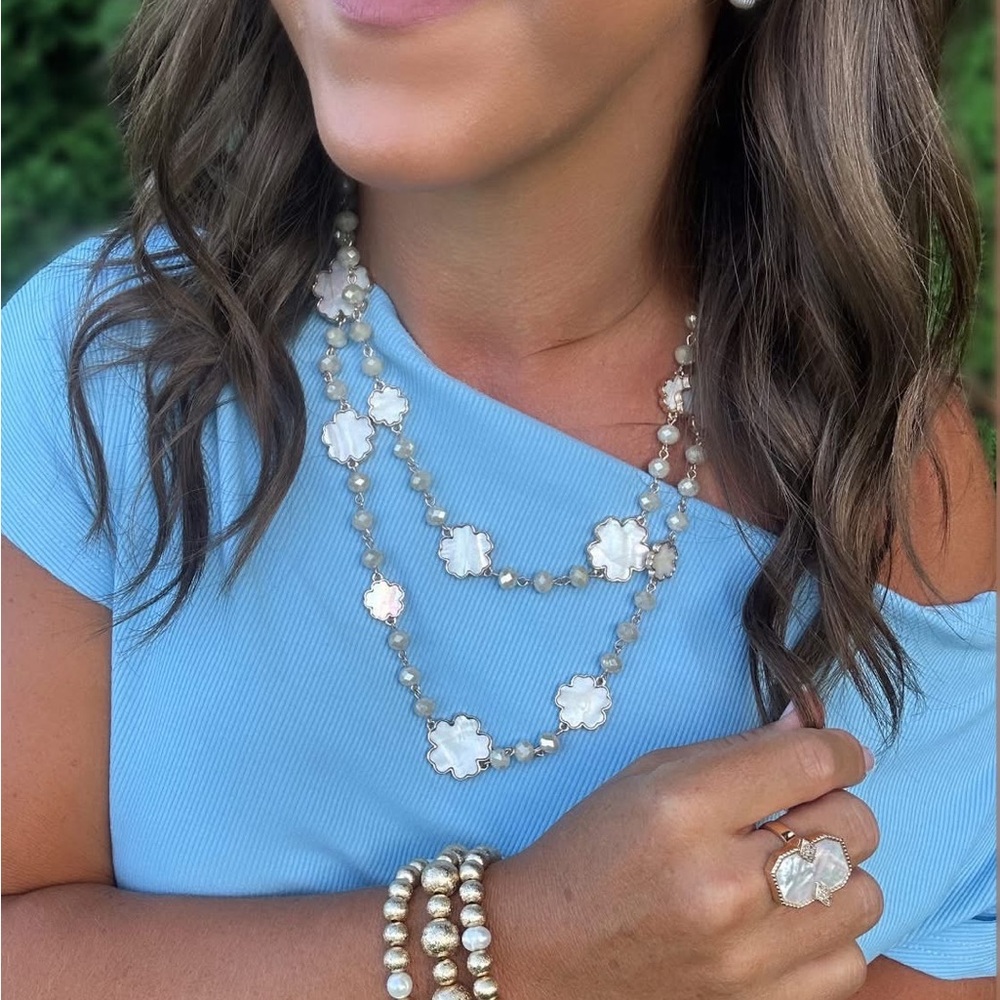 **FINAL $ DROP** Park Lane “CLOUD” Gold/Cream Floral Necklace